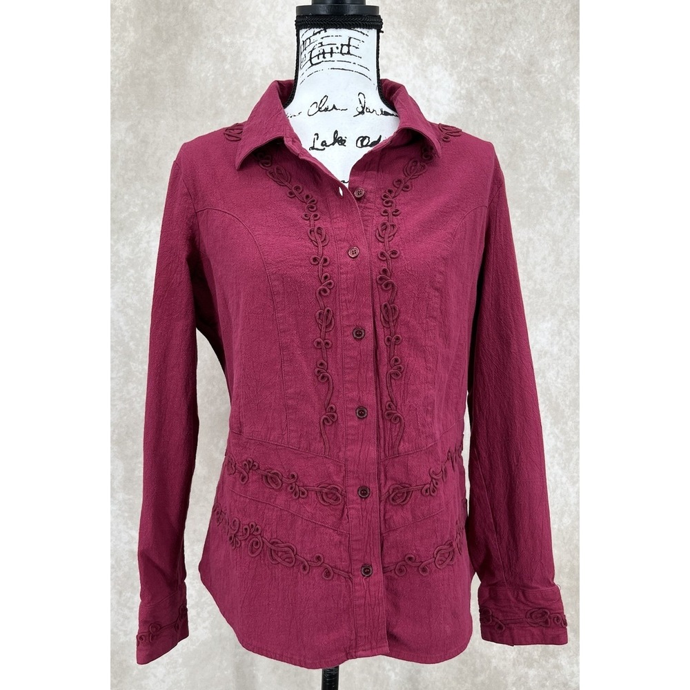 Reba Western Embroidered Button Front Shirt Size XL Pink Boho Rodeo Top